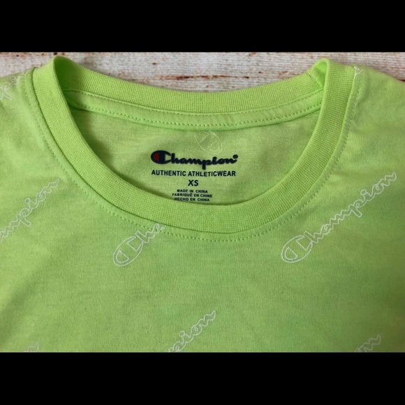 Girls XS 5/6 Champion All Over Script Print T Shirt Chilled Mint Green C7458R - Picture 4 of 6